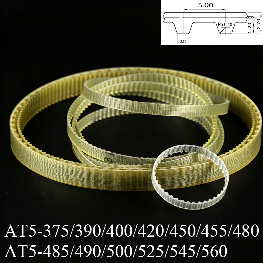 Timing Belt - AT5-375/390/400/420/450/455/480/485/490/500/525/545/560 5mmピッチ AT5 PUスチールワイヤー台形歯付き同期タイミングベルト