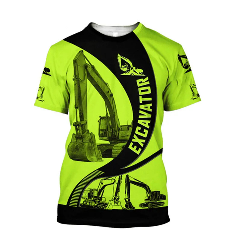 3D Printing Operator - 掘削機 3D プリント Tシャツ男性機械オペレーターストライプ半袖通気性ルーズ Tシャツ屋外夏の作業服