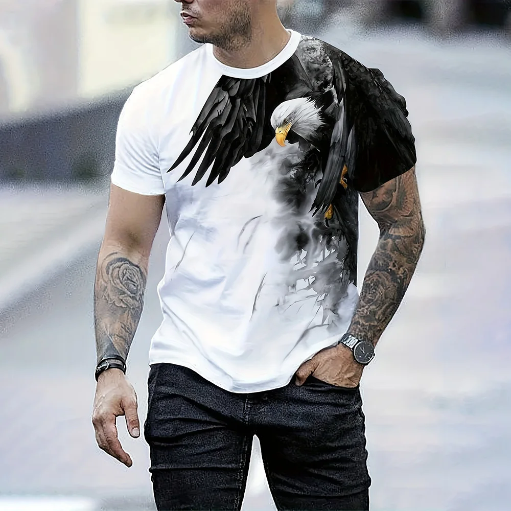 メンズサマーファッションTシャツ イーグル3Dプリント 半袖 - 3D Printing Eagle のレビューと価格