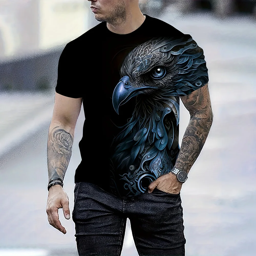 メンズサマーファッションTシャツ イーグル3Dプリント 半袖 - 3D Printing Eagle のレビューと価格