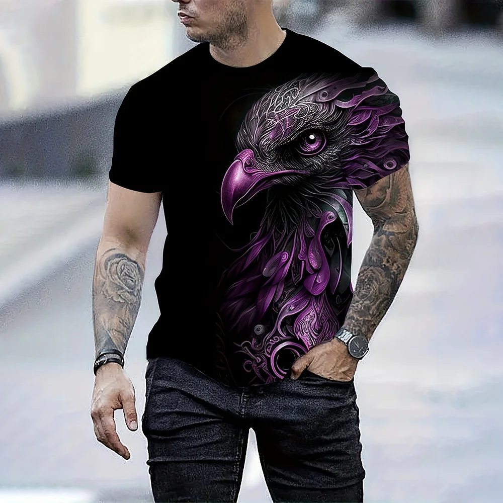 メンズサマーファッションTシャツ イーグル3Dプリント 半袖 - 3D Printing Eagle のレビューと価格